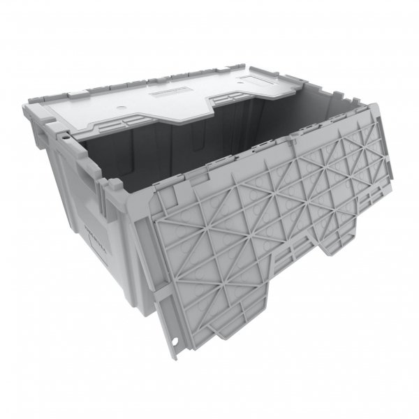 Attached Lid Tote (Pallet of 60) - 22x15x10 Industrial Strength Round Trip Tote. Made in USA.