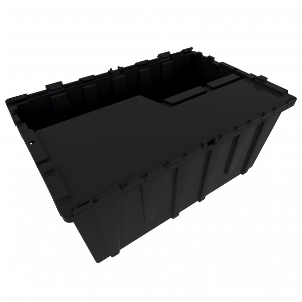 Set of 3 Black Heavy-Duty Plastic Totes w. Attached Lid 