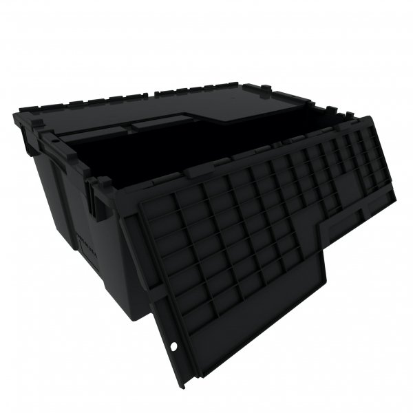 Set of 3 Black Heavy-Duty Plastic Totes w. Attached Lid 