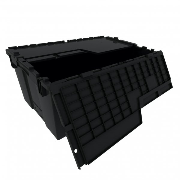 Pallet of 120 Heavy-Duty Plastic Totes w. Attached Lid 