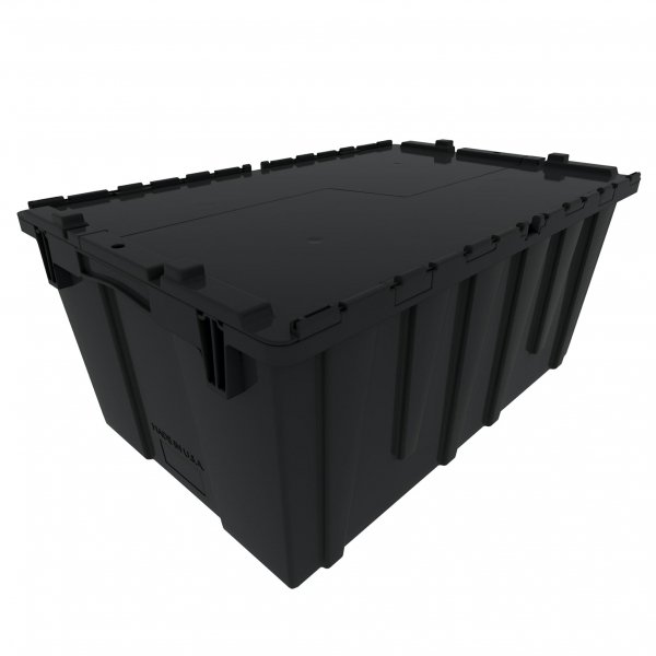 Pallet of 60 Heavy-Duty Plastic Totes w. Attached Lid 