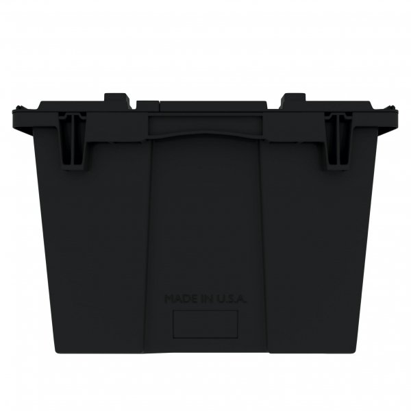 Set of 3 Black Heavy-Duty Plastic Totes w. Attached Lid 