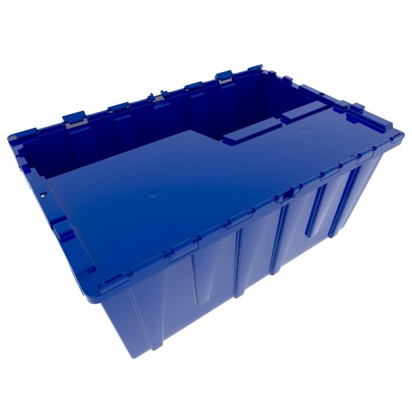Pallet of 60 Heavy-Duty Plastic Totes w. Attached Lid 