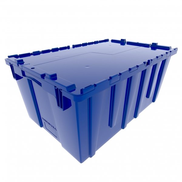 Pallet of 60 Heavy-Duty Plastic Totes w. Attached Lid 