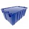 Set of 6 Blue Heavy-Duty Plastic Totes w. Attached Lid 
