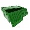 Pallet of 60 Green Heavy-Duty Plastic Totes w. Attached Lid 