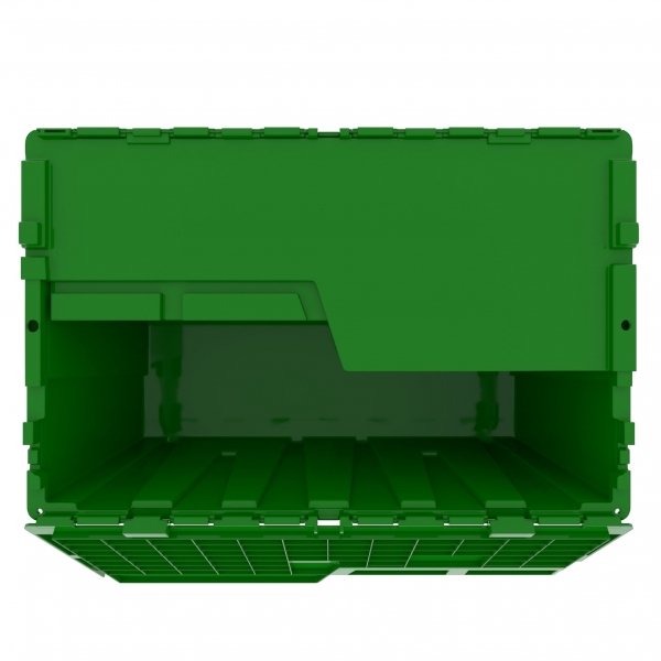 Set of 6 green Heavy-Duty Plastic Totes w. Attached Lid 