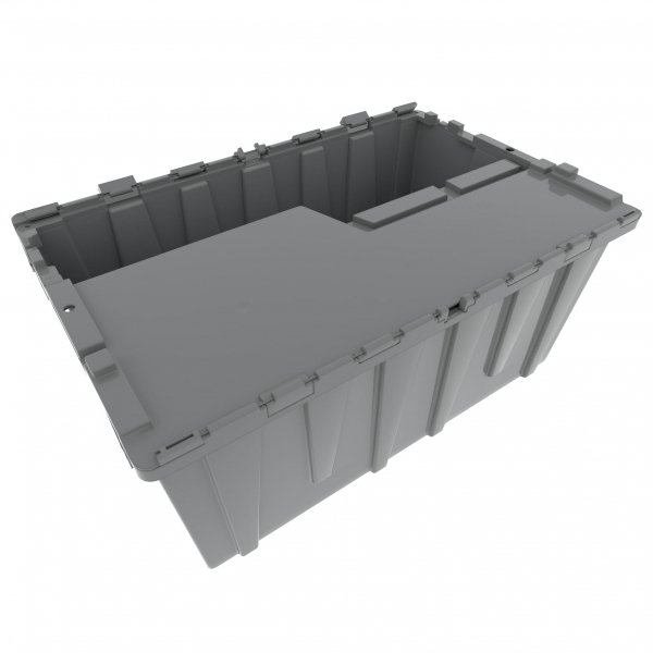 Attached Lid Tote (Pallet of 60) - 22x15x10 Industrial Strength Round Trip Tote. Made in USA.