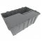 Set of 6 Gray Heavy-Duty Plastic Totes w. Attached Lid 