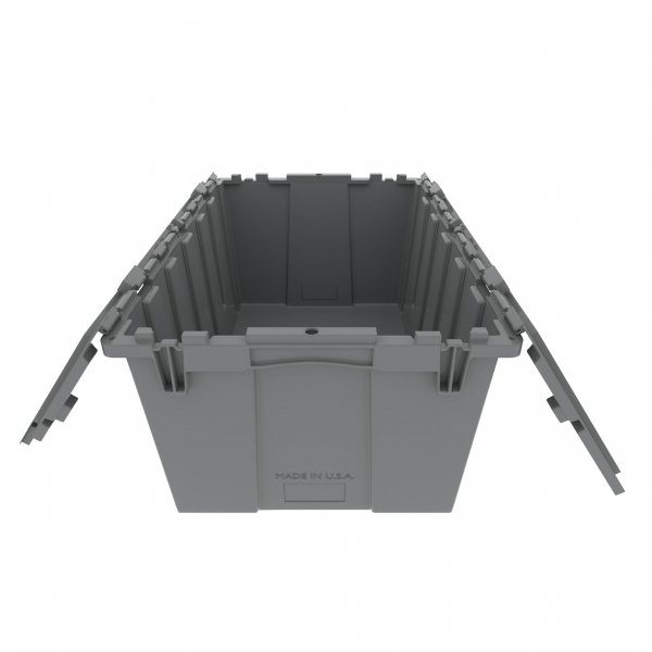 Pallet of 60 Heavy-Duty Plastic Totes w. Attached Lid