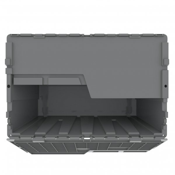 Pallet of 120 Gray Heavy-Duty Plastic Totes w. Attached Lid 