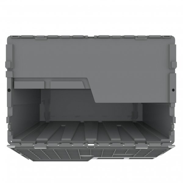 Set of 3 Gray Heavy-Duty Plastic Totes w. Attached Lid 