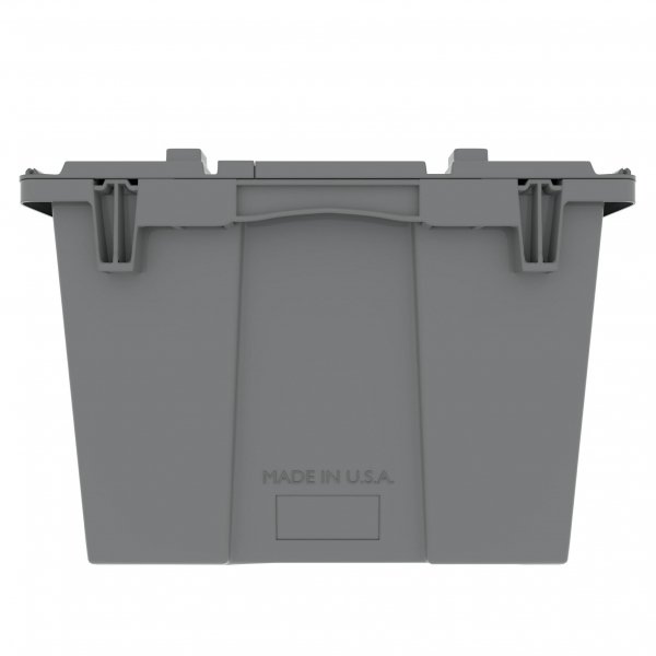 Set of 3 Gray Heavy-Duty Plastic Totes w. Attached Lid 