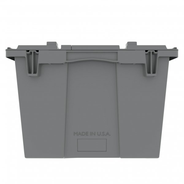 Pallet of 60 Gray Heavy-Duty Plastic Totes w. Attached Lid 