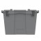 Pallet of 120 Gray Heavy-Duty Plastic Totes w. Attached Lid 