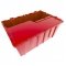 Set of 6 Red Heavy-Duty Plastic Totes w. Attached Lid 