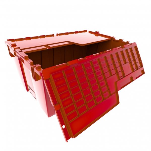 Set of 3 Red Heavy-Duty Plastic Totes w. Attached Lid 