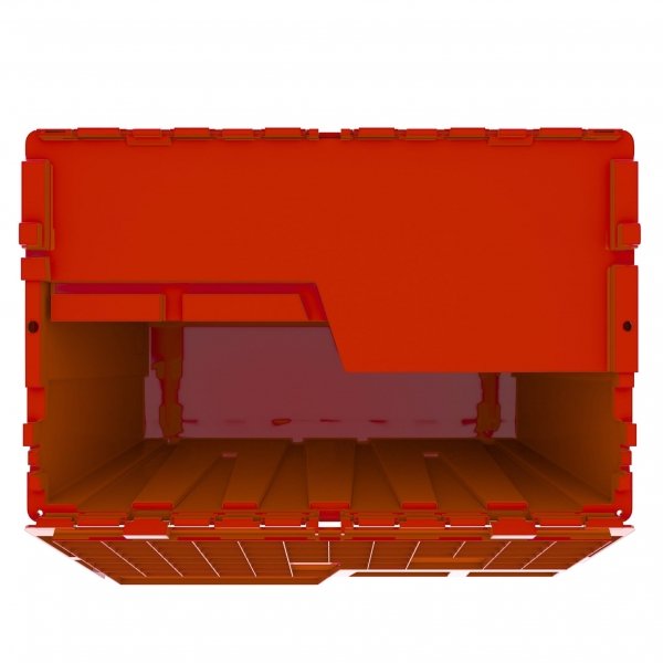 Set of 3 Red Heavy-Duty Plastic Totes w. Attached Lid 