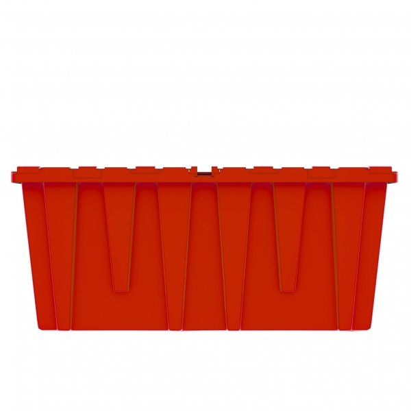 Set of 6 Red Heavy-Duty Plastic Totes w. Attached Lid 