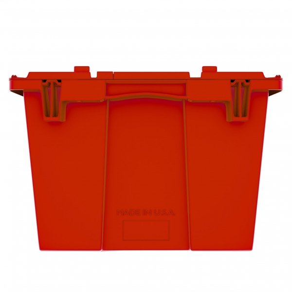 Set of 6 Red Heavy-Duty Plastic Totes w. Attached Lid 