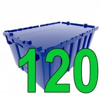 Pallet of 120 Blue Attached Lid Totes