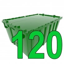 Pallet of 120 Green Attached Lid Totes