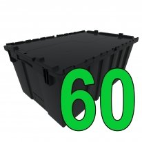Pallet of 60 Black Attached Lid Totes