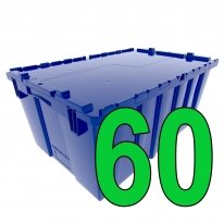 Pallet of 60 Blue Attached Lid Totes