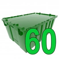 Pallet of 60 Green Attached Lid Totes