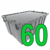 Pallet of 60 Gray Attached Lid Totes