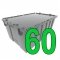 Pallet of 60 Gray Heavy-Duty Plastic Totes w. Attached Lid 