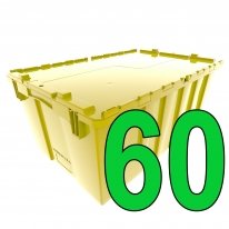 Pallet of 60 Yellow Attached Lid Totes