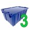 Set of 3 Blue Heavy-Duty Plastic Totes w. Attached Lid 