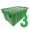 Set of 3 green Heavy-Duty Plastic Totes w. Attached Lid 