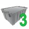 Set of 3 Gray Heavy-Duty Plastic Totes w. Attached Lid 