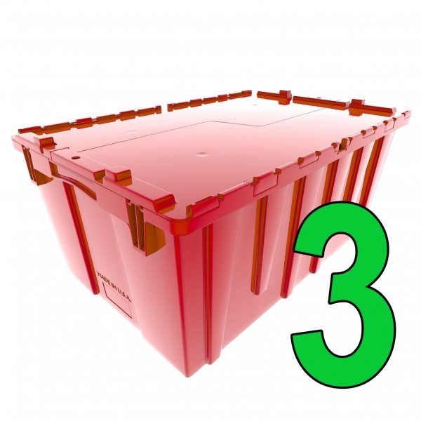 Set of 3 Red Heavy-Duty Plastic Totes w. Attached Lid 