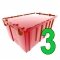 Set of 3 Red Heavy-Duty Plastic Totes w. Attached Lid 