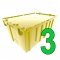 Set of 3 Yellow Heavy-Duty Plastic Totes w. Attached Lid 