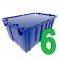 Set of 6 Blue Heavy-Duty Plastic Totes w. Attached Lid 