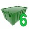 Set of 6 green Heavy-Duty Plastic Totes w. Attached Lid 