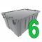 Set of 6 Gray Heavy-Duty Plastic Totes w. Attached Lid 