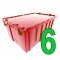 Set of 6 Red Heavy-Duty Plastic Totes w. Attached Lid 