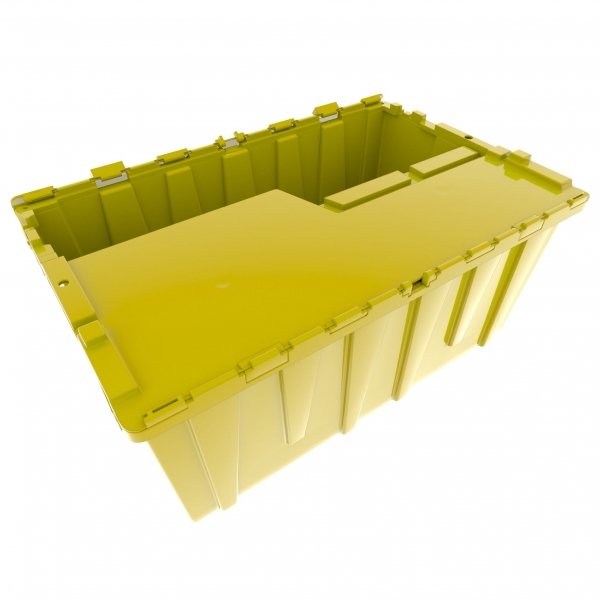 Set of 3 Yellow Heavy-Duty Plastic Totes w. Attached Lid 