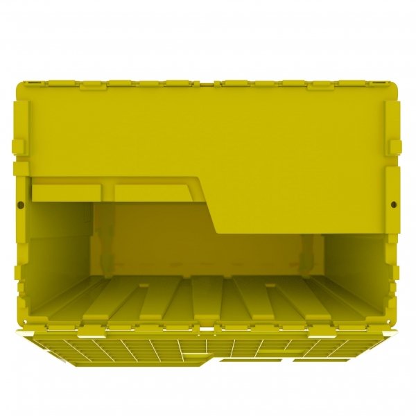 Set of 6 Yellow Heavy-Duty Plastic Totes w. Attached Lid 