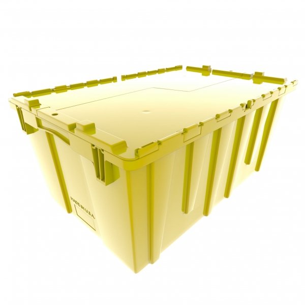 Pallet of 60 Yellow Heavy-Duty Plastic Totes w. Attached Lid 