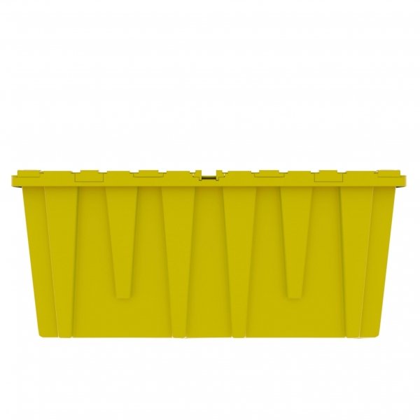 Pallet of 60 Yellow Heavy-Duty Plastic Totes w. Attached Lid 