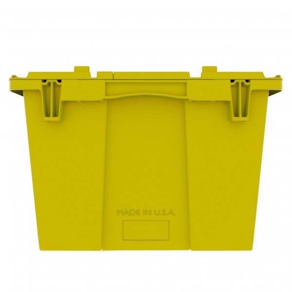 Pallet of 120 Yellow Heavy-Duty Plastic Totes w. Attached Lid 