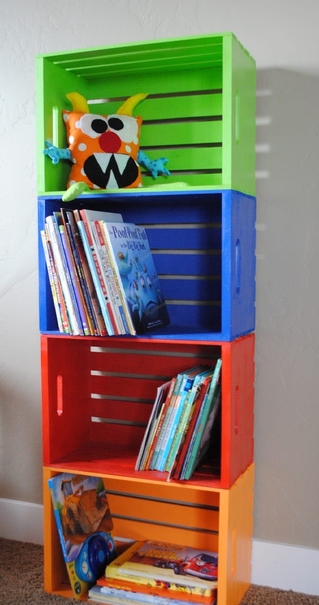 Beautiful bookcase made of milk crates